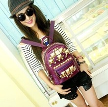 2014 new large rivet backpack female Han Banchao Travel Backpack orange double knapsack students book bag mail
