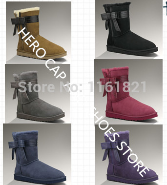  Brand Genuine suede 100 Wool Women Josette 1003174 Midnight Boot with BOW winter warm mid