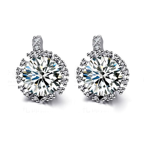 Brincos Silver Earrings For Women AAA Zircon Crystal Top Quality Wedding Round Stud Earrings Jewelry ED2502