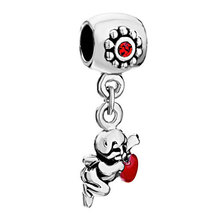 Silver Plated Pugster Red Crystal Birthstone Cute Cupid Dangle Beads Fit Pandora Charms