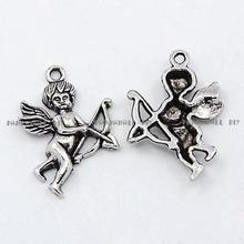 Antique Silver Tibetan Style Cupid Pendants, Lead Free and Cadmium Free, Size: about 28mm long, 18mm wide, 5mm thick, hole: 2mm