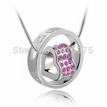 2014 New Hot fashion jewelry turn of luck Platinum heart pendant necklace Austrian crystal love Chain