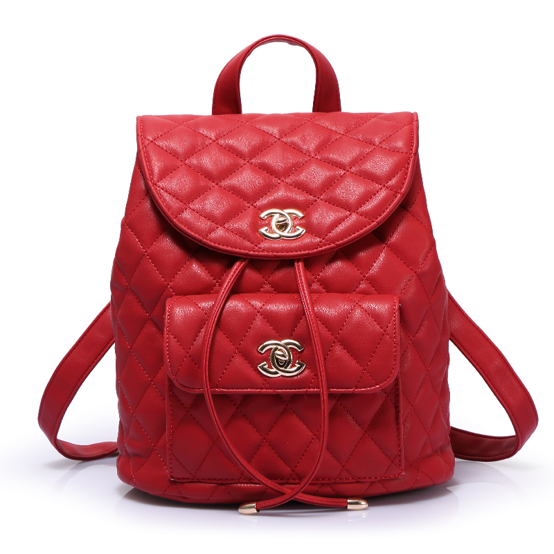 Channel bag lattice elegant all match punk lady PU leather backpack women travel bag women school