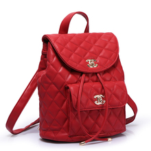 Channel bag lattice elegant all match punk lady PU leather backpack women travel bag women school