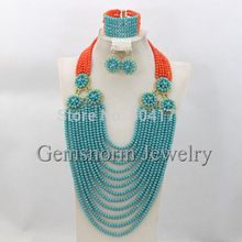 2014 Latest Fashion Nigerian African Wedding Beads Full Jewelry Set Handmade Big Costume Jewelry Set Hot