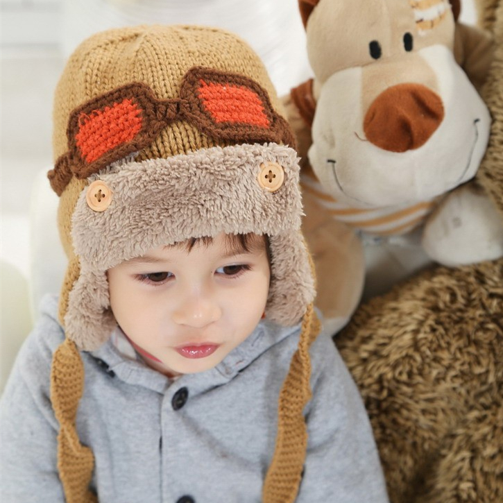 NEW little aviator for boy winter plus velvet caps children knitted hats boys...
