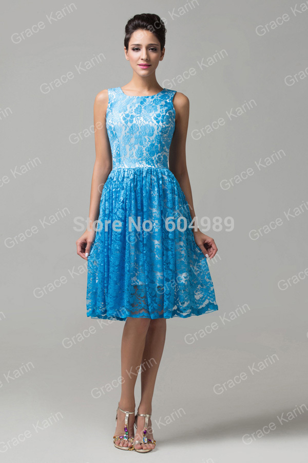 2046064969 Charming Rockabilly Sleeveless Blue Lace Short Prom Dress ...