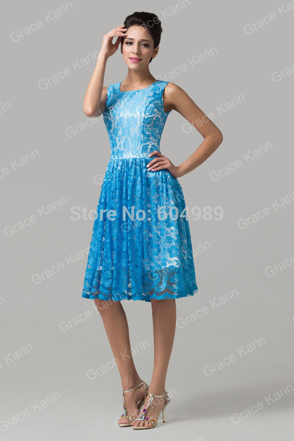 2046064969 Charming Rockabilly Sleeveless Blue Lace Short Prom Dress ...