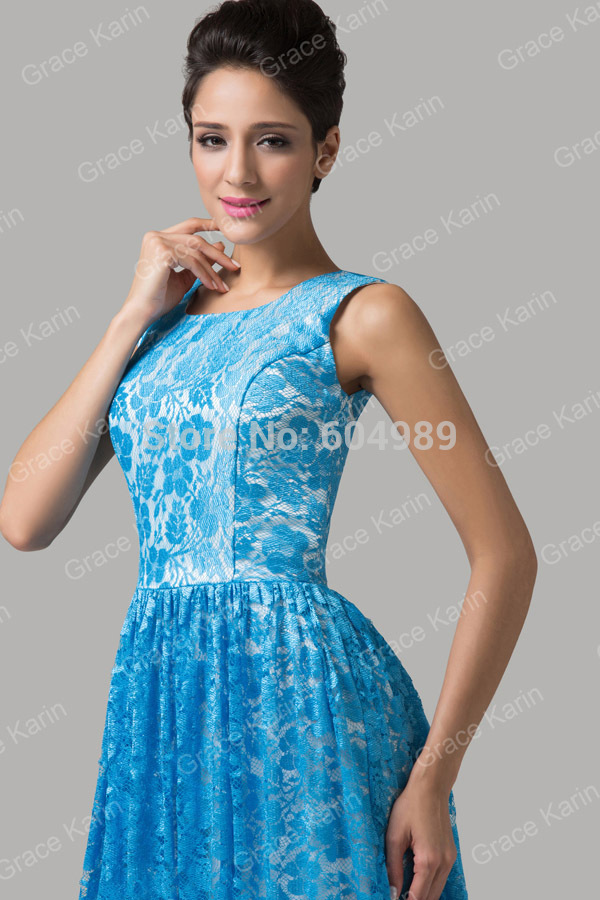 2046064969 Charming Rockabilly Sleeveless Blue Lace Short Prom Dress ...