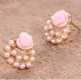 2014 New Arrival Fashion Jewelry Pink Rose Pearl earrings For women E101