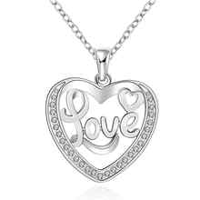 Promotion!free shipping wholesale Silver plated necklace,silver fashion jewelry love word in heart Necklace SMTN634