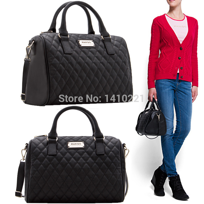 Free Shipping Hot fashion black PU leather women handbags classic plaid bag MANGO bag female messenger