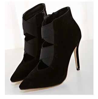 2014 new supper sexy pointed toe cut out ankle boots high stiletto heels side zip closure