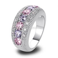 Women Fashion Pink Topaz & Amethyst 925 Silver Ring Size 6 7 8 9 10 Likable Oval Cut NewJewelry Gift Wholesale