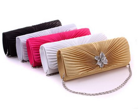 High quality Women s Evening Party Clutch Wedding Bridal Bridesmaid Shoulder Bag Handbag Pleated Satin Jeweled