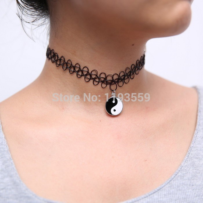 Wholesale New Fashion Neck Jewelry Stretch Tattoo Henna Choker Hippy Necklace Bracelet Single layer Plastic Neck