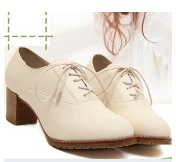 Fashion women ankle boots med spike heels lace up round toe breathable pu leather ladies booties
