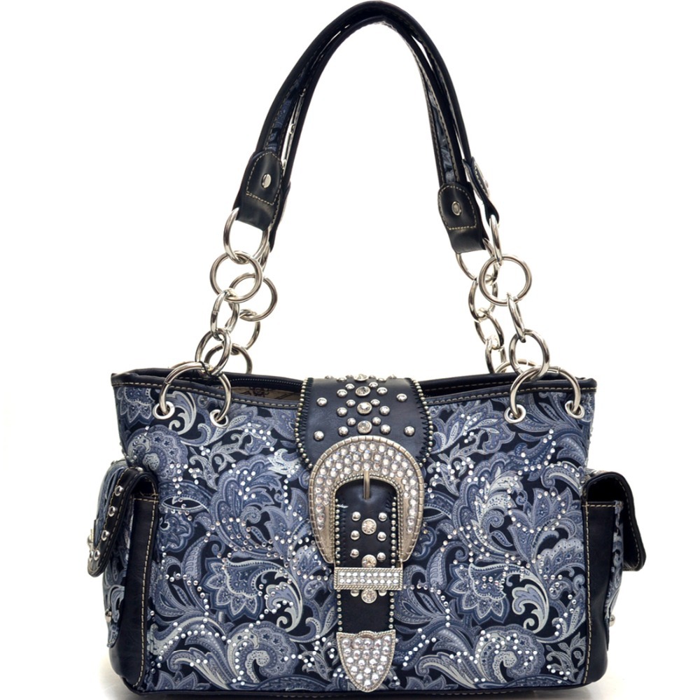 Montana West Rhinestone Studded Paisley Buckle Bag Concealed Carry for Women