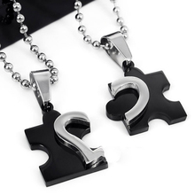 2Pcs Trendy Romantic Stainless Steel Heart Love Puzzle Jagsaw Lovers Necklace Beads Couple Necklace Love Gift