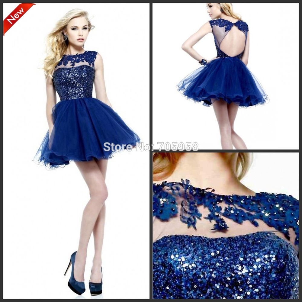 2014 Free Shipping Ball Gown Scoop Cap Sleeve Beaded Tulle Girl Cocktail Short Mini Prom Party