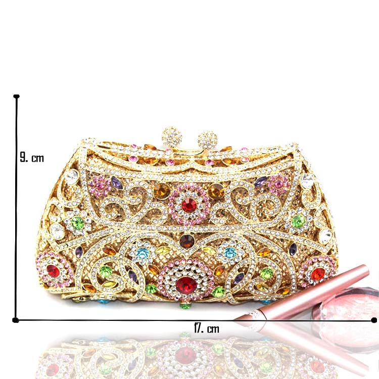High quality women crystal studded metal clutch bag rhinestone clutch colorful clutches prom bag crown bridal