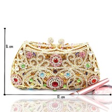 High quality women crystal studded metal clutch bag rhinestone clutch colorful clutches prom bag crown bridal wedding party bags