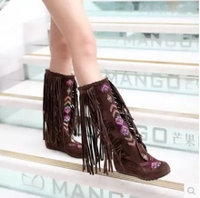Autumn and Winter Boots Fringed Ethnic Style Beautifully Embroidered Fringed Increased Boots High Top Boots Botas