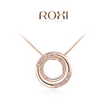 Wholesale ROXI Fashion Accessories Jewelry CZ Diamond Austria Crystal Double Circle Pendant Necklace Love Gift for Women