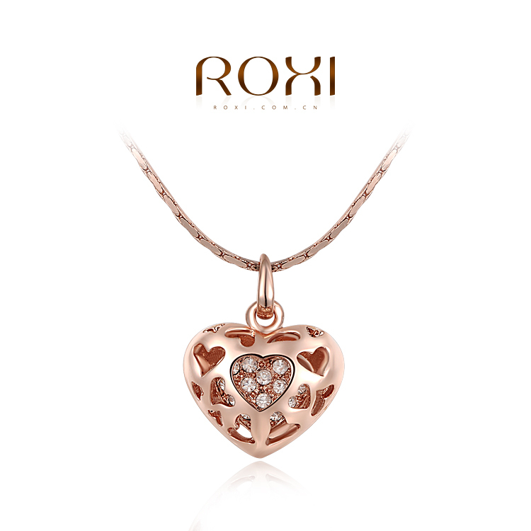 ROXI Fashion Accessories Jewelry CZ Diamond Austria Crystal Rose Gold Plated Pierced Heart Pendant Necklace Love