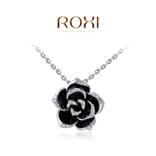 ROXI Fashion Accessories Jewelry CZ Diamond Austria Crystal Gold Plated Black Rose Pendant Necklace Love Gift for Women