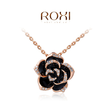 ROXI Fashion Accessories Jewelry CZ Diamond Austria Crystal Gold Plated Black Rose Pendant Necklace Love Gift