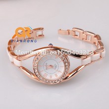 Minimalism fashion ornament Ladies Women Rhinestone Watch Golden Stainless Steel Ceramic quartz Wrist Watches Items 107