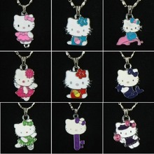 Random wholesale lot 10pcs hello kitty pendant necklace fashion women jewelry girl necklace silver chain choker