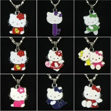 Random wholesale lot 10pcs hello kitty pendant necklace fashion women jewelry girl necklace silver chain choker