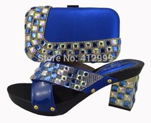 Top selling blue color Fashion ladies shoes and matching bags for wedding ,High class African design shoes and bags