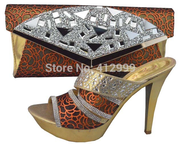 free shipping for fashion nice matching shoe and bag set TSH1159 orange size 38 to 42