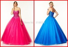 New Fashion Red Blue Tulle Ball Gown Quinceanera Dresses 2015 f-97042 Sweetheart Lace-Up Backless Luxury Crystals Custom Corset
