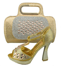 Fashion wedding matching shoes and bag set TSH1161  gold size 38 to 42 high heel 4.5 inch for retail/wholesale free shipping