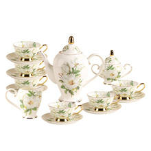 Four blessing 15 European bone china coffee set suit Chennai camellias grade ceramic coffee mug with