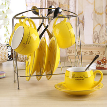 Four color ceramic mugs blessing lovely suite 4 cup of cappuccino coffee cup and saucer with spoon rack 4 disc 4