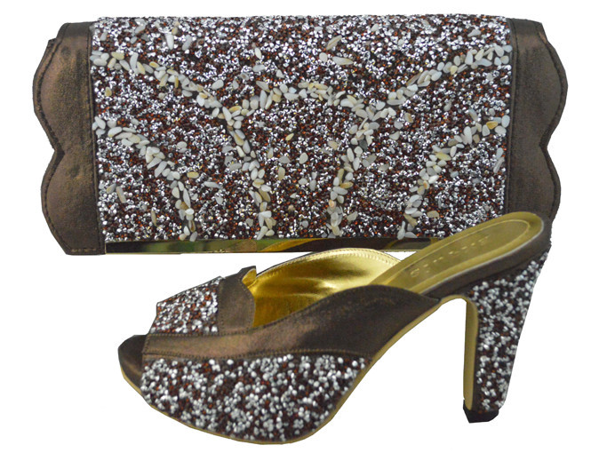 African Fashion Shoes and Matching Bags set for women with plenty glass and Italy Shoes and
