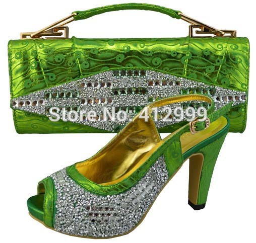 Free shipping by DHL 2014 shoe and matching bag at wholesale and retail price green