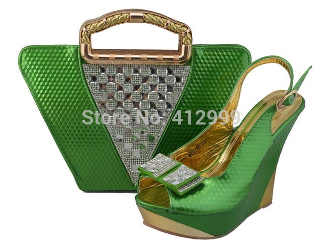 African Fashion Shoes and Matching Bags set for women with plenty glass and Italy Shoes and