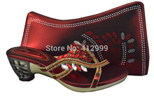 Free Shipping By DHL! Newest lady Italian matching shoe and bag set for wedding and party in wholesale wine  color,size 3942