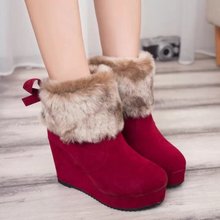 South Korea Trade thick crust slope with snow boots fox fur boots 2014 new female boots Martin boots Size 35-39