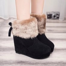 South Korea Trade thick crust slope with snow boots fox fur boots 2014 new female boots