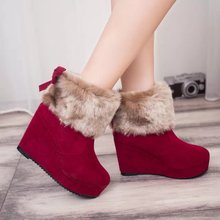South Korea Trade thick crust slope with snow boots fox fur boots 2014 new female boots