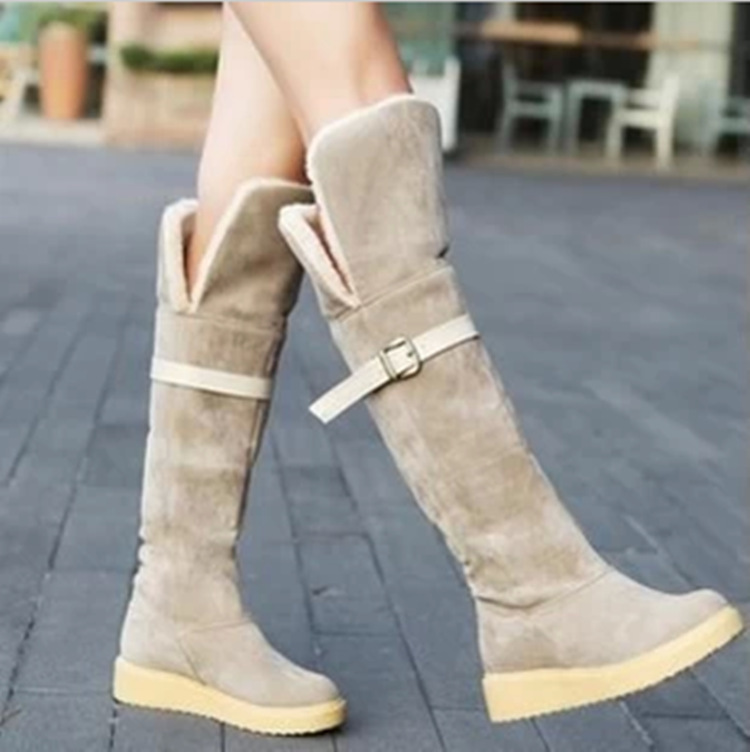 Women boots 2014 winter ladies flat bottom boots shoes over the knee thigh high suede long