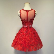 2014 Princess A Line White red evening dress Lace Short Wedding Dress Bride Wedding Party Dress