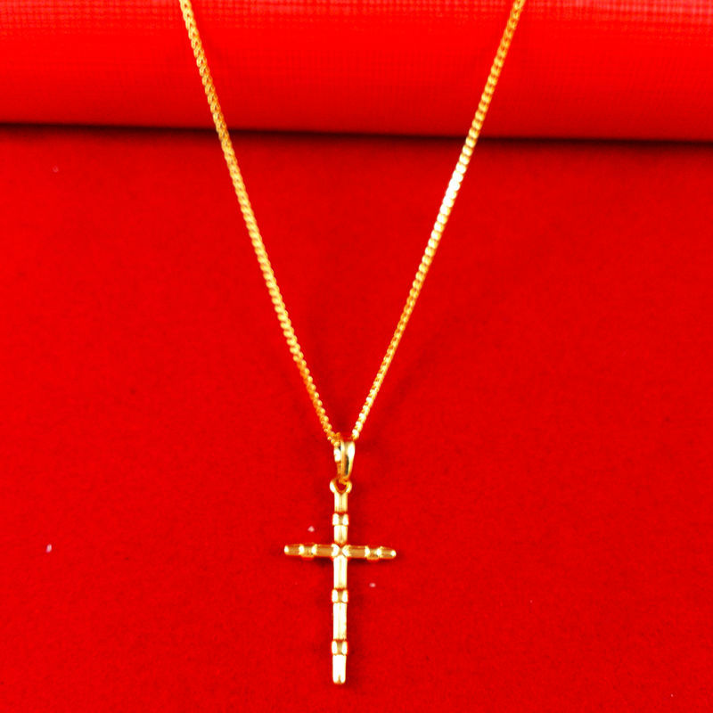2014 New 24k Gold Necklaces Cross Pendant Trendy Accessories Top Quality Free Shipping Fashion Men s
